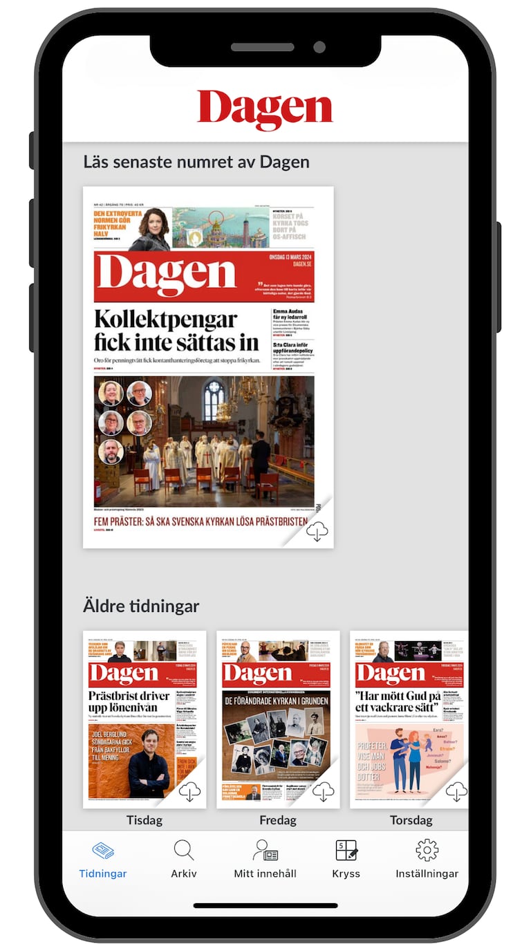 Skärmdump, tidningen Dagens e-tidningsapp.