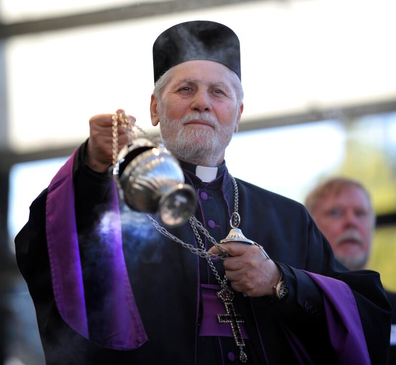 Jesusmanifestationen 2009 i Stockholm. Corbiskop Süleyman Wannes från den syrisk-ortodoxa kyrkan i Sverige medverkade i gudstjänsten i Kungsträdgården.