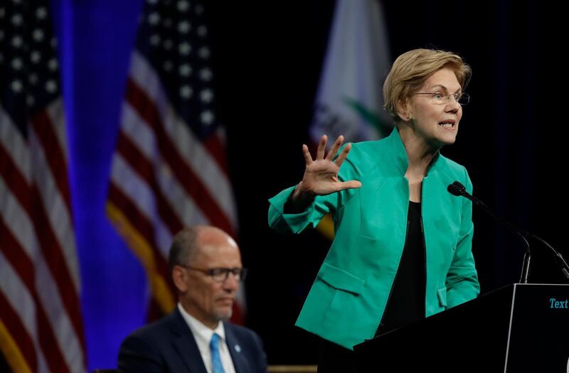 Elizabeth Warren, en av de personer som vill bli Demokraternas presidentkandidat, och som inte håller med om sitt eget partis ny resolution.