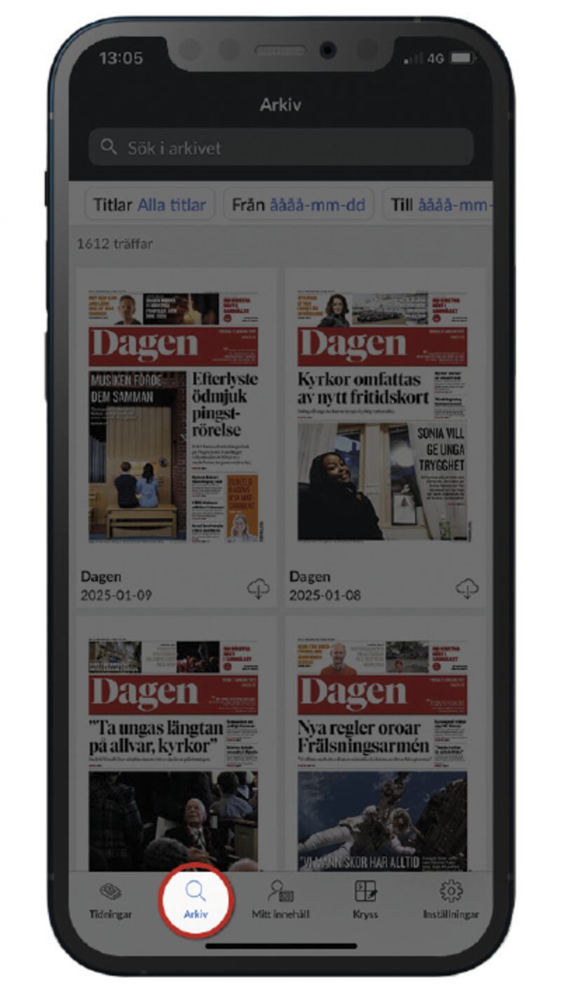 Så söker du i Dagens digitala arkiv.