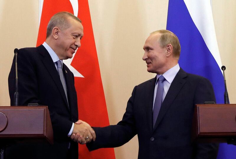 Turkiets president Erdogan (t v ) och Rysslands Vladimir Putin möttes i veckan och skrev avtal om att agera tillsammans. Ryssland har den senaste tiden tagit över USA:s roll som den starkaste aktören i Mellanöstern, säger Joakim Kreutz vid Uppsala universitet.