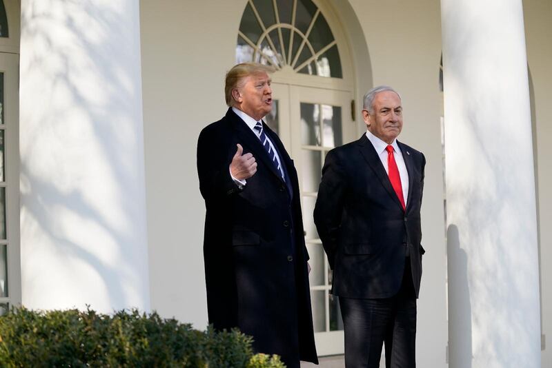 Donald Trump och Benjamin Netanyahu vid Vita huset på måndagen.