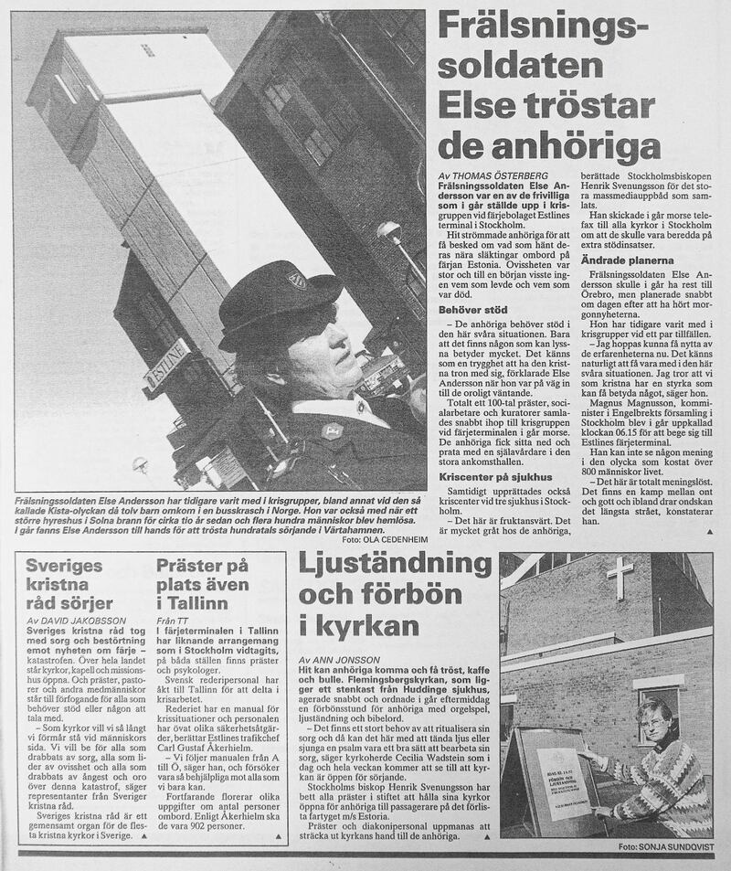 Artiklar i Dagen efter färjekatastrofen 1994.