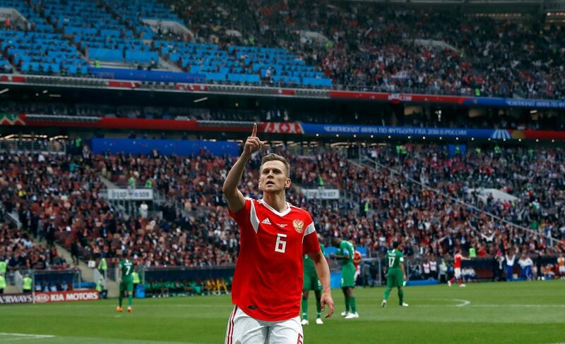 MÅLET. Denis Cheryshev jublar efter att ha gjort mål för Ryssland i fotbolls-VM.