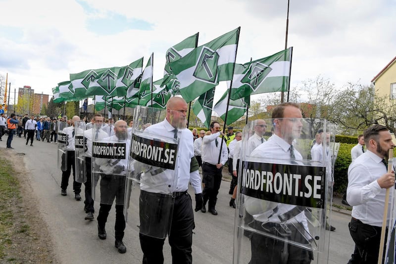 Nordiska motståndsrörelsen marscherar i Ludvika på 1 maj förra året.