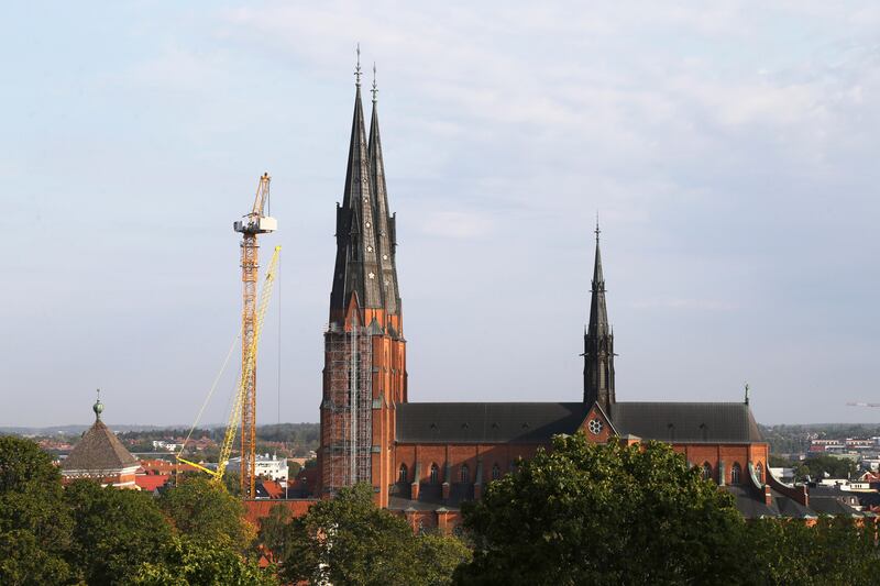 Domkyrkan sedd från Uppsala slott på torsdagsmorgonen.