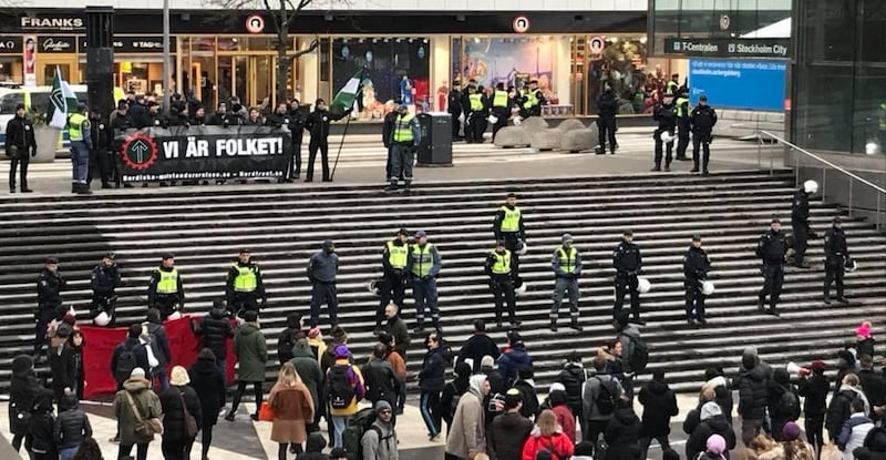 Nordiska motståndsrörelsen demonstrerade på Sergels torg i Stockholm i helgen.