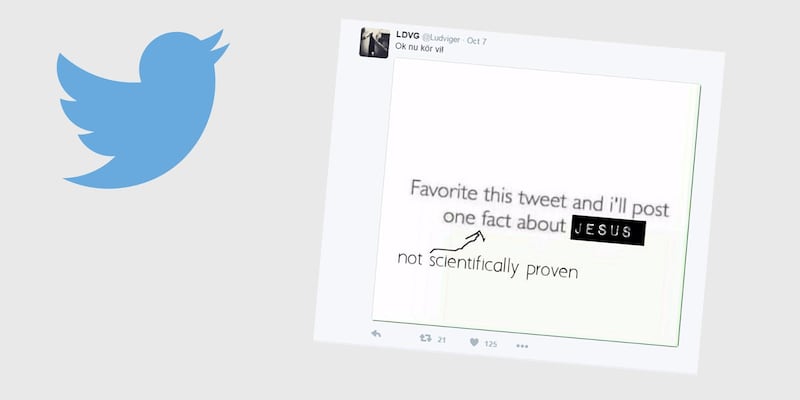 ORIGINALET. För varje person som gillar den här tweeten, kommer Ludvig Lindelöv skriva ännu en faktauppgift om Jesus. 