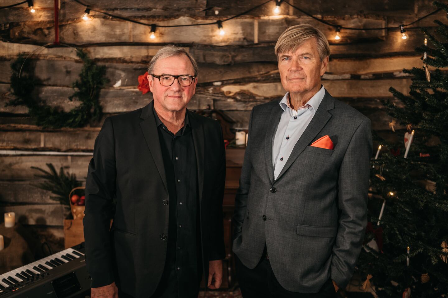 Peter Sandwall och Lars Mörlid. Bilden tagen  i en studio i Huskvarna i samband med inspelning av deras julkonsert 2020.