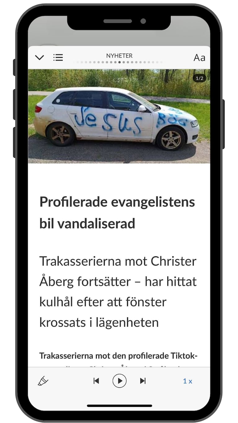 Skärmbild, Dagens e-tidningsapp, artikelvy.