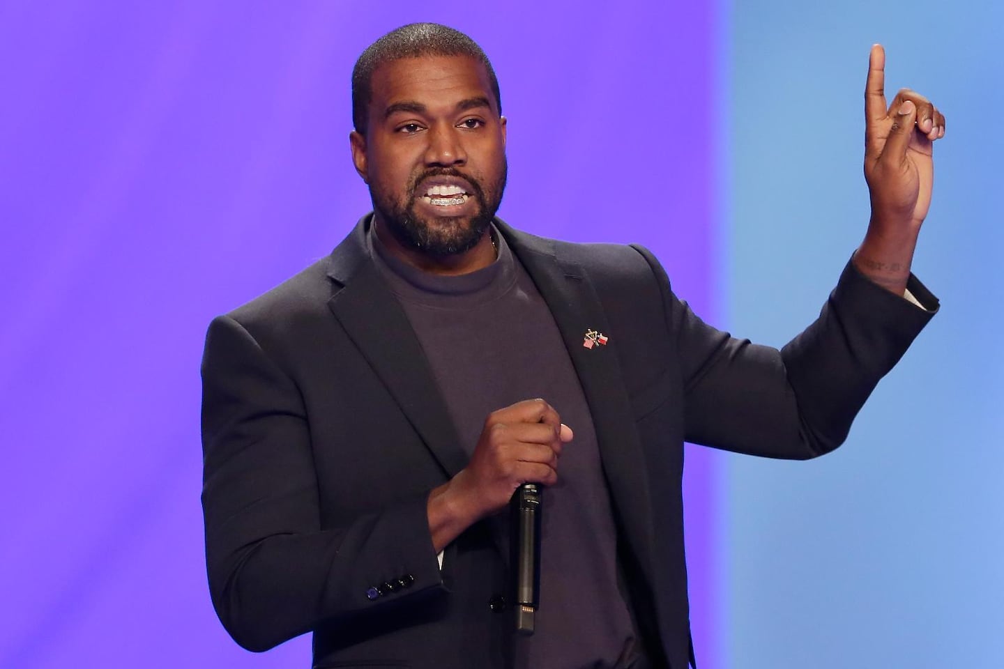 FILE - In this Nov. 17, 2019 file photo Kanye West answers questions from Sr. pastor Joel Osteen during the 11 am service at Lakewood Church, in Houston. West has been denied a permit to build an amphitheater on his ranch in Wyoming. The Park County Planning and Zoning Commission made the decision Tuesday, Nov.19, 2019, after the rapper changed his plans for the structure near Cody. West told county officials he now wants to include residential space. (AP Photo/Michael Wyke,File)  LA309