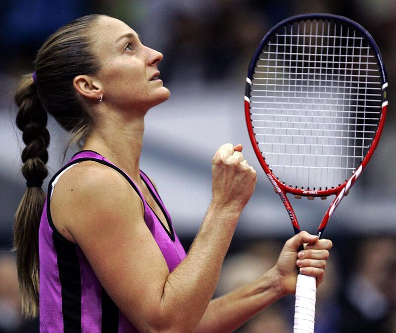 Mary Pierce efter en segermatch 2005. Då hade hon brutit med sin pappa, men nu berättar hon att hon förlåtit honom och att hennes gudstro är nyckeln bakom hennes inställning.