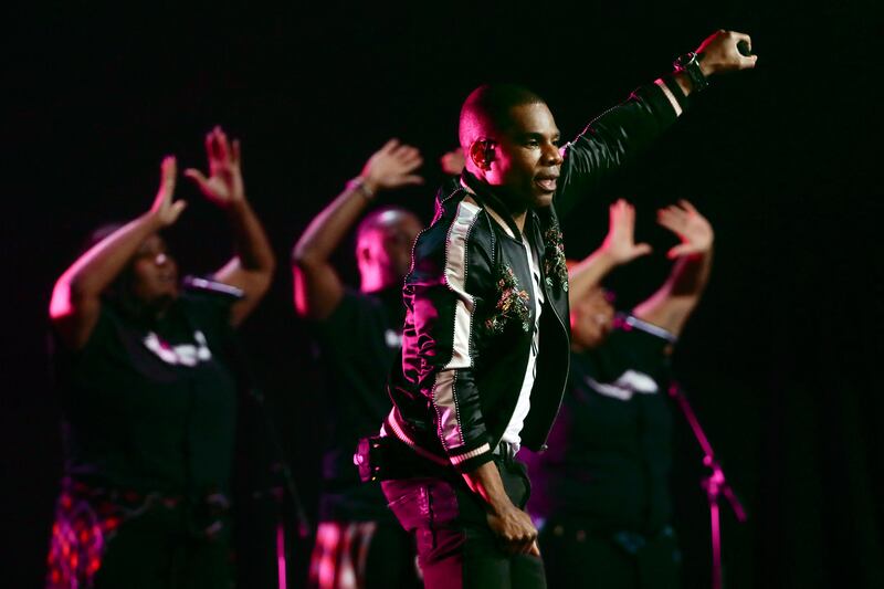 Kirk Franklin performs during the Dove Awards on Tuesday, Oct. 15, 2019, in Nashville, Tenn. (AP Photo/Mark Humphrey)  TNMH127