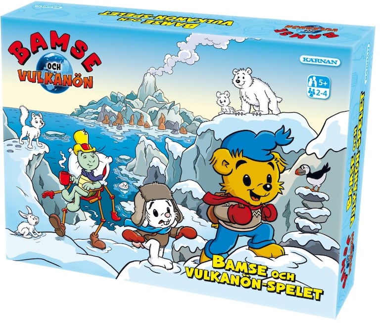 Omslag, Bamse och Vulkanön-spelet.