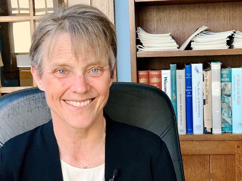 The Right Rev. Mariann Edgar Budde poses for a photo on Tuesday, July 30, 2019, at her home in Minneapolis. Budde is bishop of the Episcopal Diocese of Washington, and is among faith leaders at Washington National Cathedral who responded to President Donald Trump?Äôs derogatory comments about Baltimore. (AP Photo/Jeff Baenen)