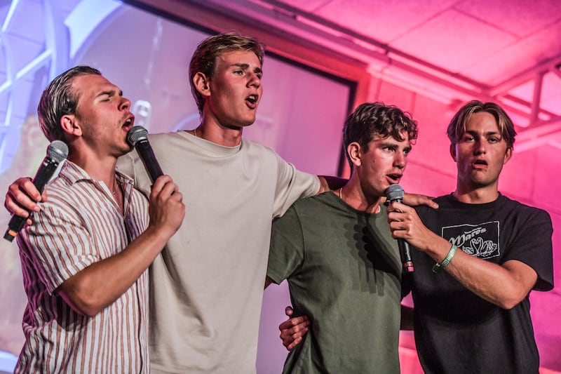 Nattcafégänget på Gullbrannalägret. Joel Persson, Edwin Thoursie, William Elofsson och Axel Lassesgården.