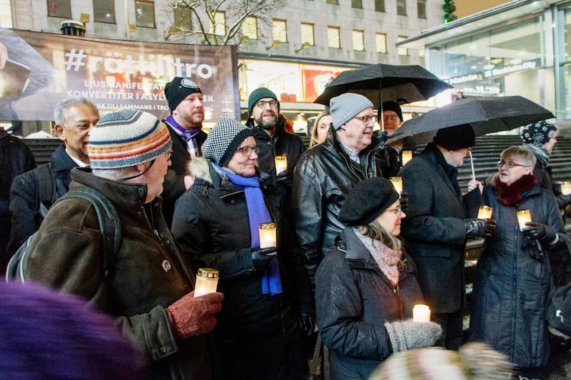 Flera kyrkoledare deltog i manifestationen på Sergels torg i Stockholm.